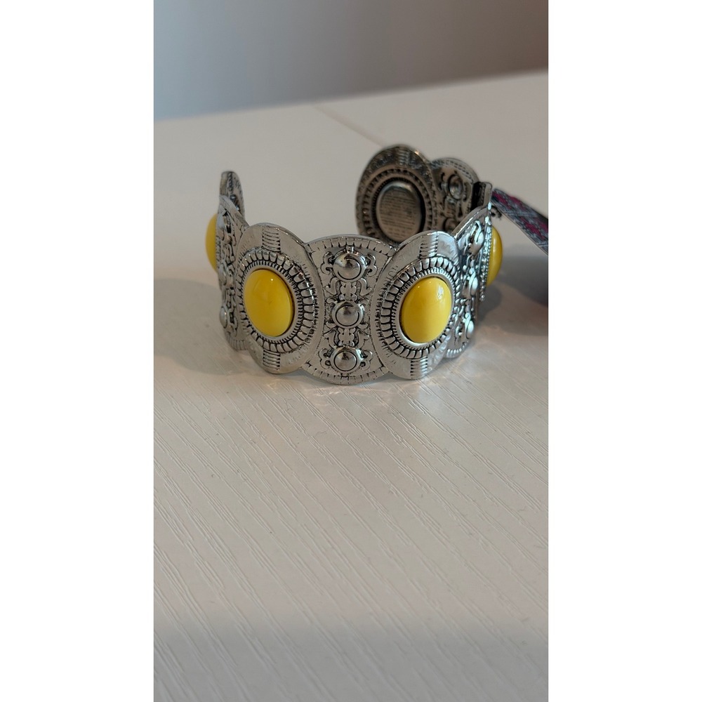 Paparazzi Silver Tone Yellow Stone Southwestern Stamped Cuff Bracelet NWT